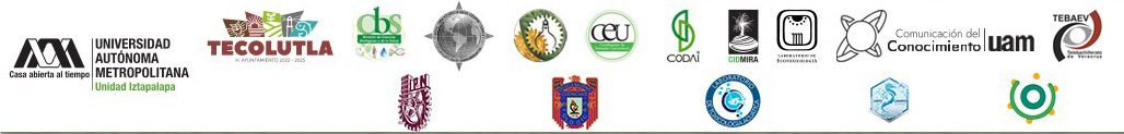 Logos de instituciones colaboradoras: UAM Iztapalapa, H. Ayuntamiento de Tecolutla, IPN, UNAM, UAEM, CONANP, OCEANUS A.C., AMEQA, TEBAEV y CIDMIRA.